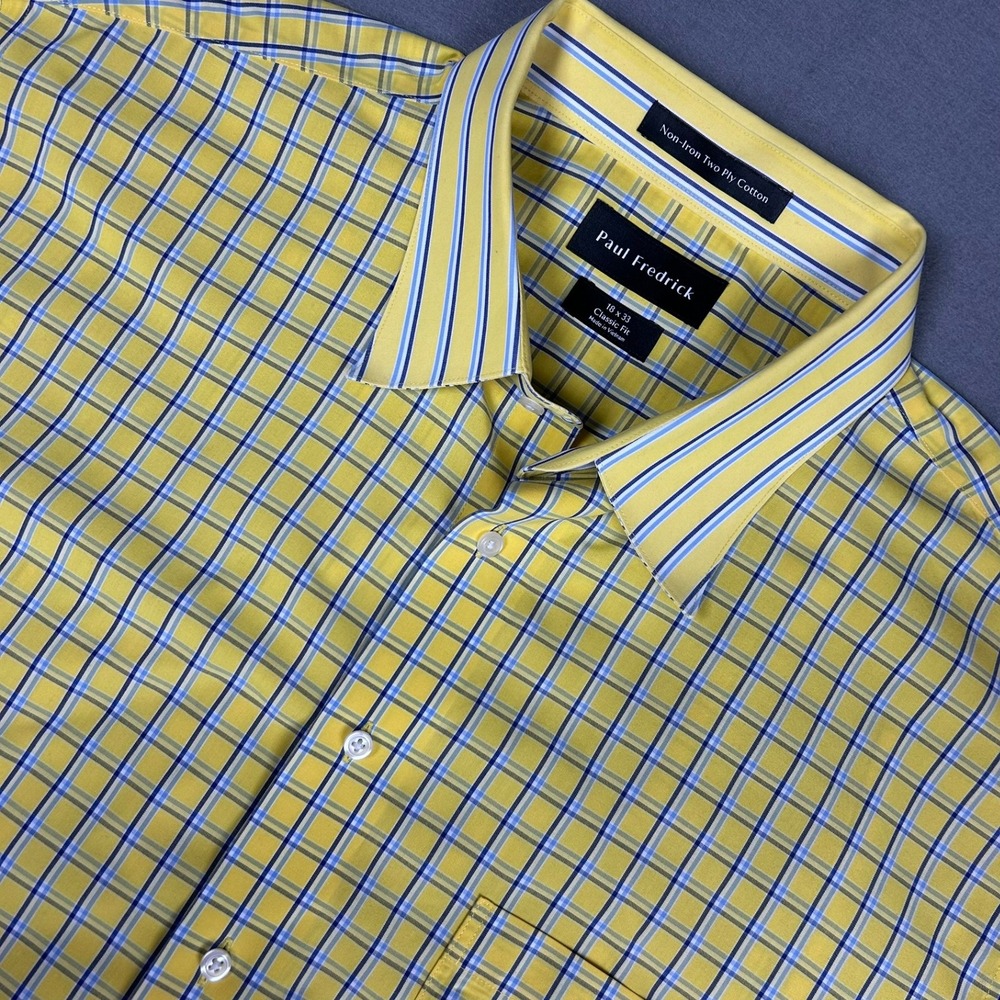 Paul Fredrick Dress Shirt Non-Iron Classic Fit Mens 18 x 33 Yellow